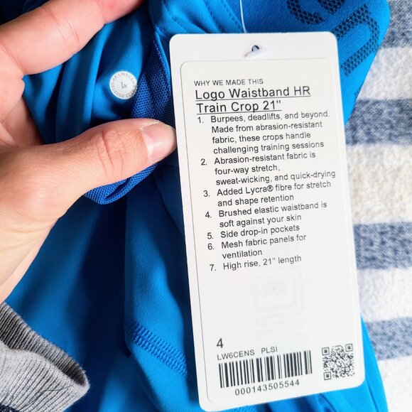 Lululemon Logo Waistband High-Rise Training Crop 21" Poolside Blue Leggings 4 - Picture 8 of 11